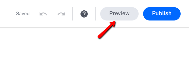 Preview and publish buttons.