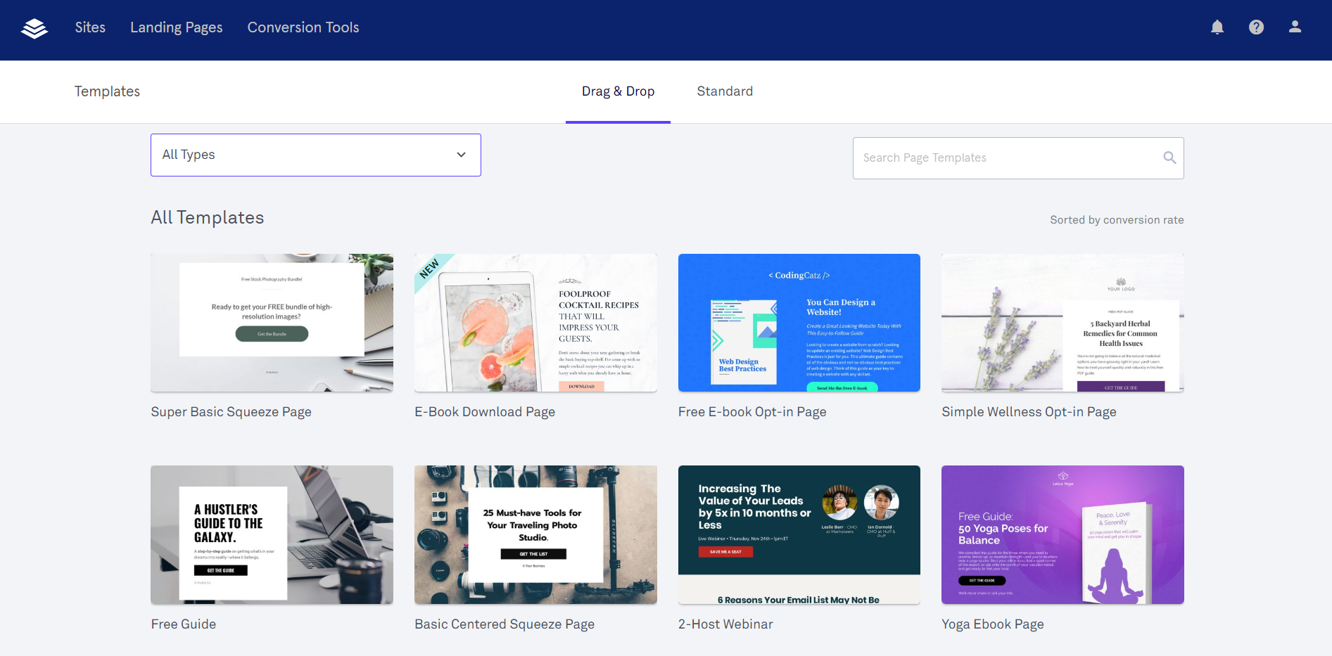 Landing page templates for websites.