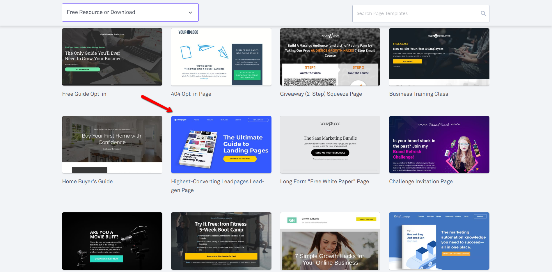 Landing page templates for lead magnets.
