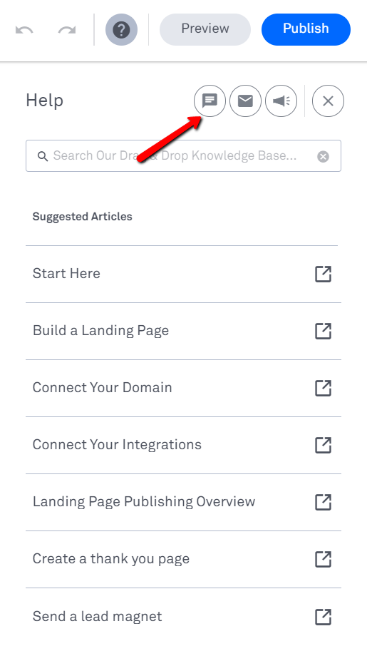 Leadpages help center options.