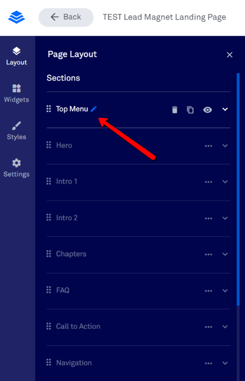 Edit Top Menu section.