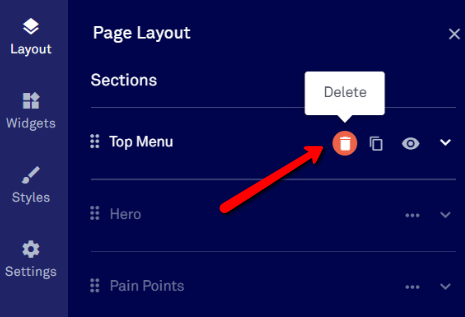 Delete page layout section.