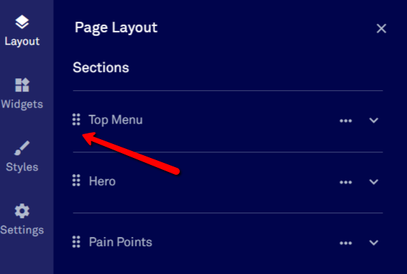 Page layout section options.