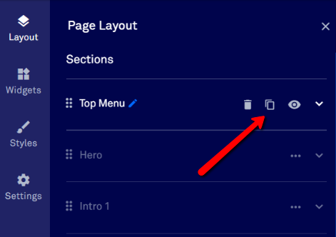 Landing page section controls.