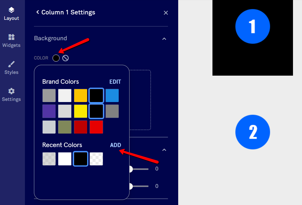 Color settings for website design.