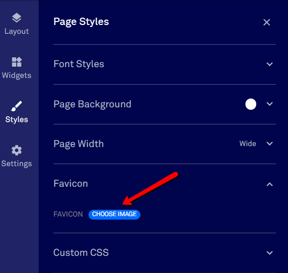 Page style settings, choose favicon.