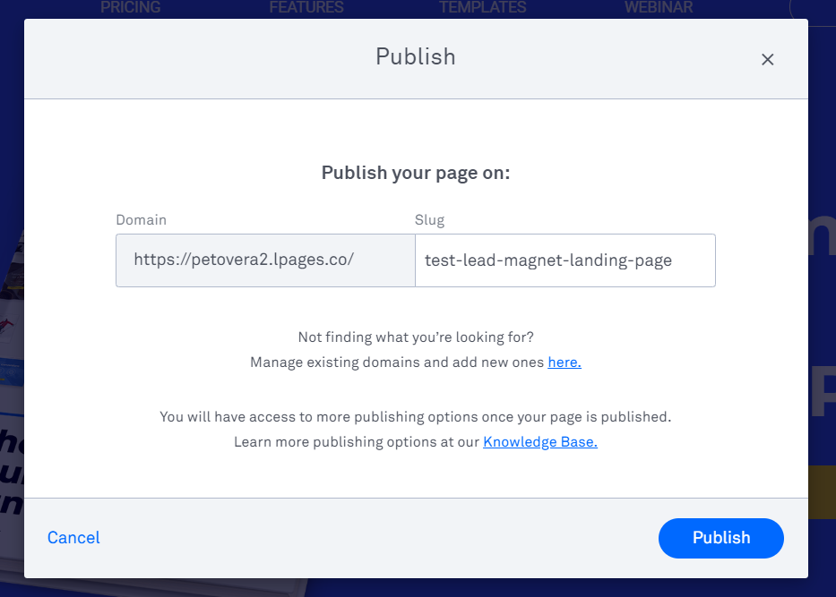 Publish webpage URL form.
