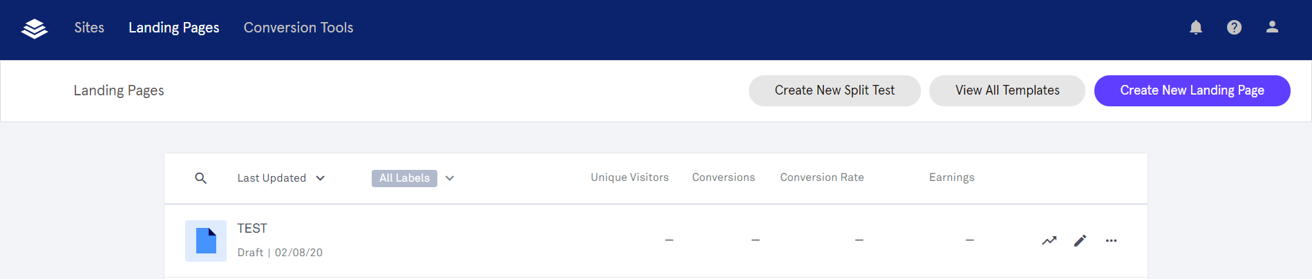 Landing page management tools.