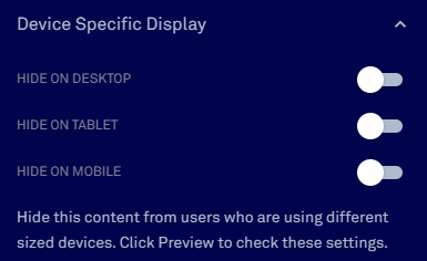 Device display settings; hide content.