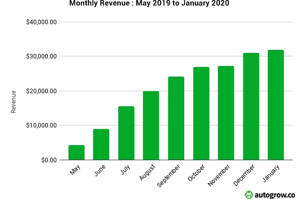 Monthly revenue growth, May 2019-Jan 2020.