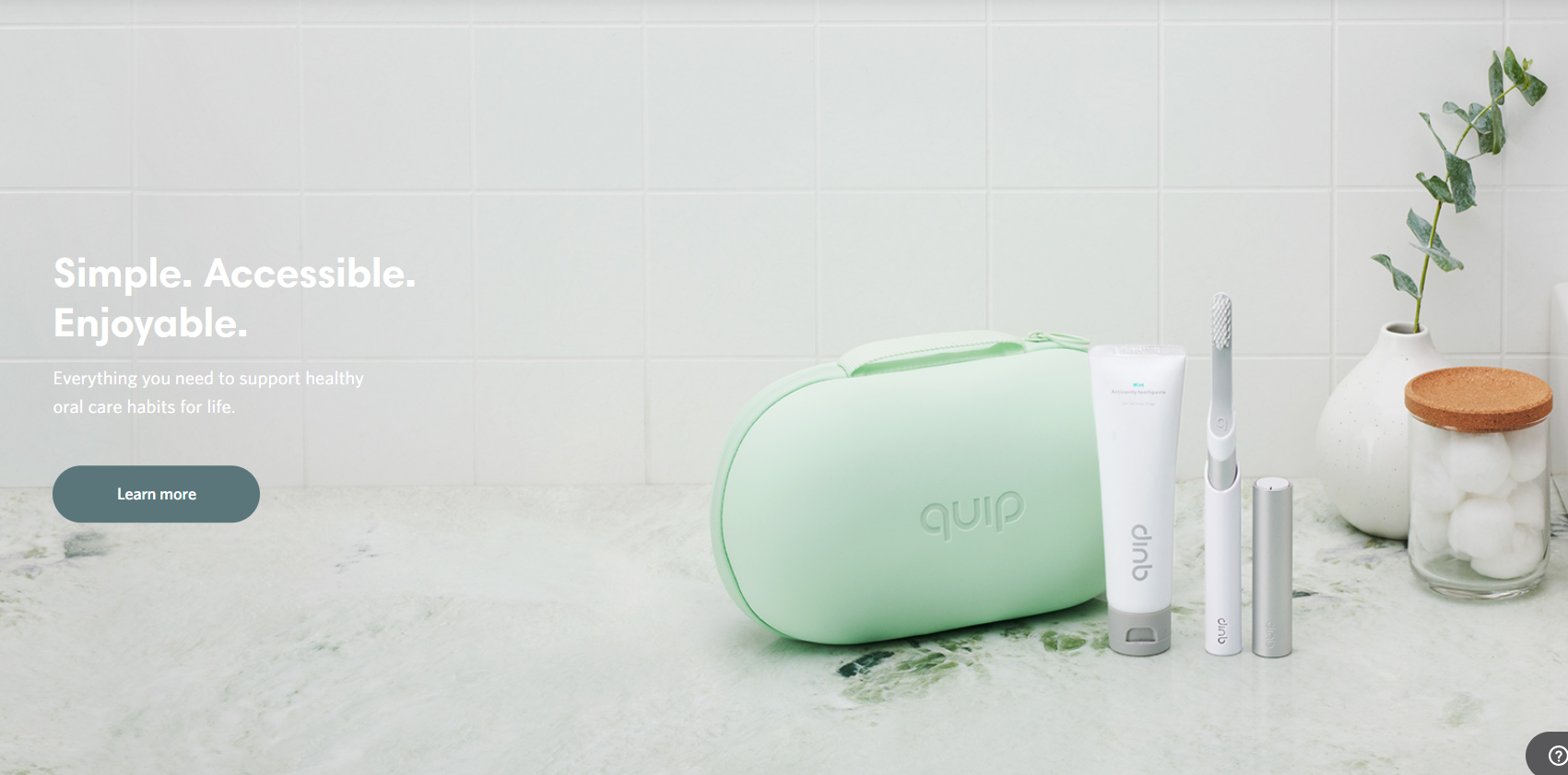 Oral care products, mint green case.