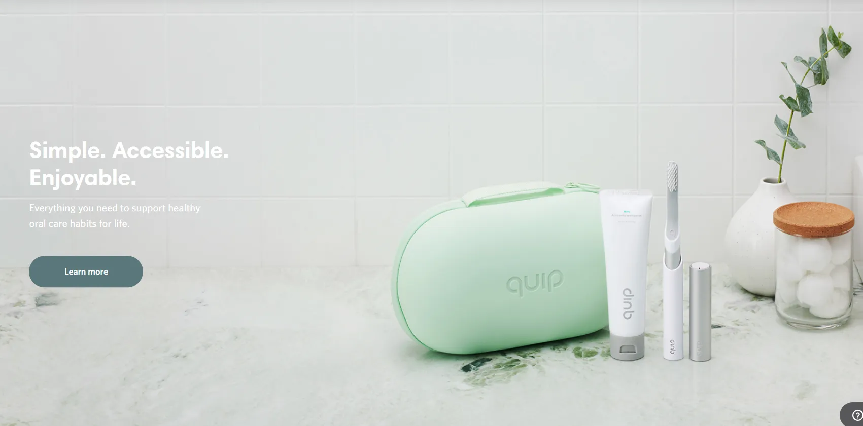 Oral care products, mint green case.