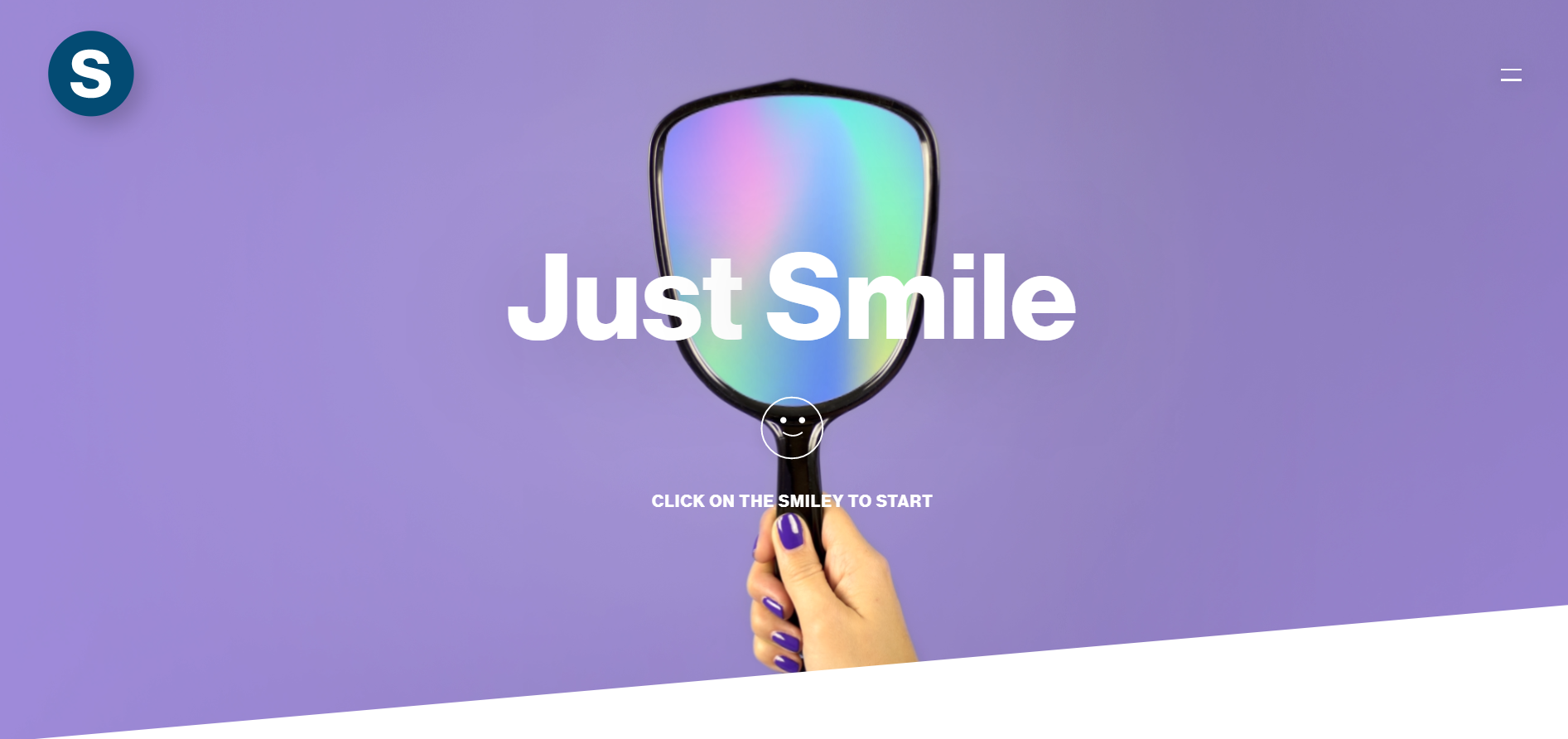 Hand holding iridescent mirror.