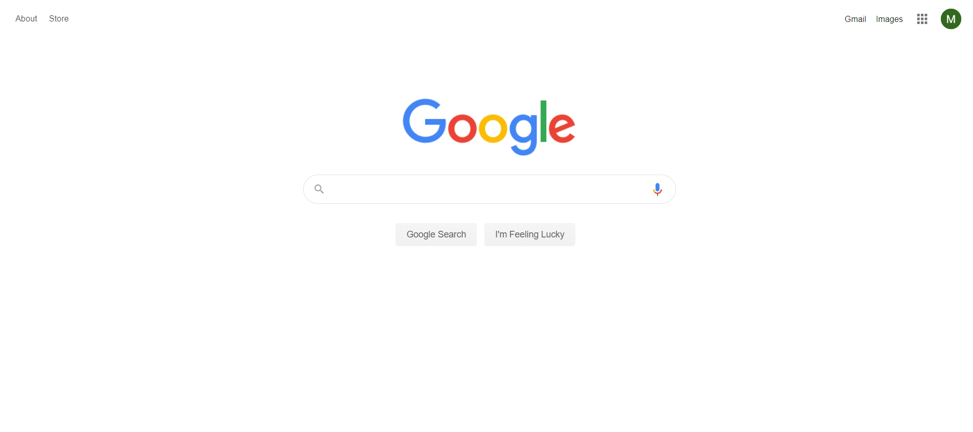 Google homepage, clean design.
