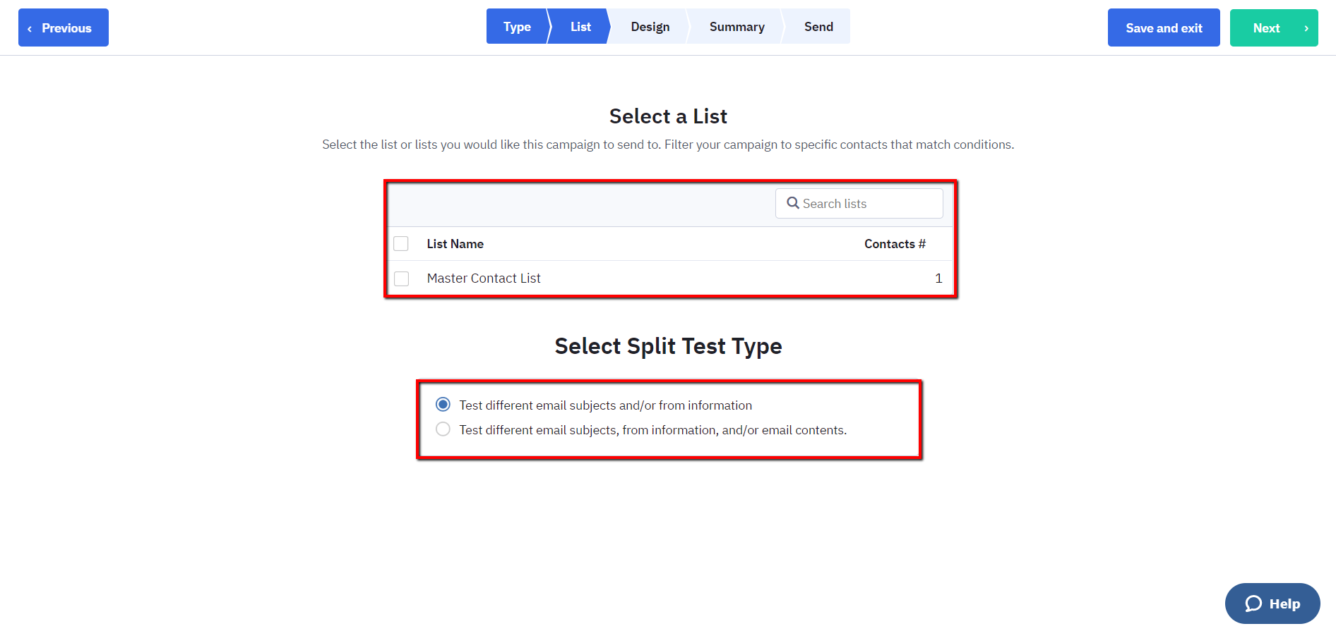 Select email list and split test.