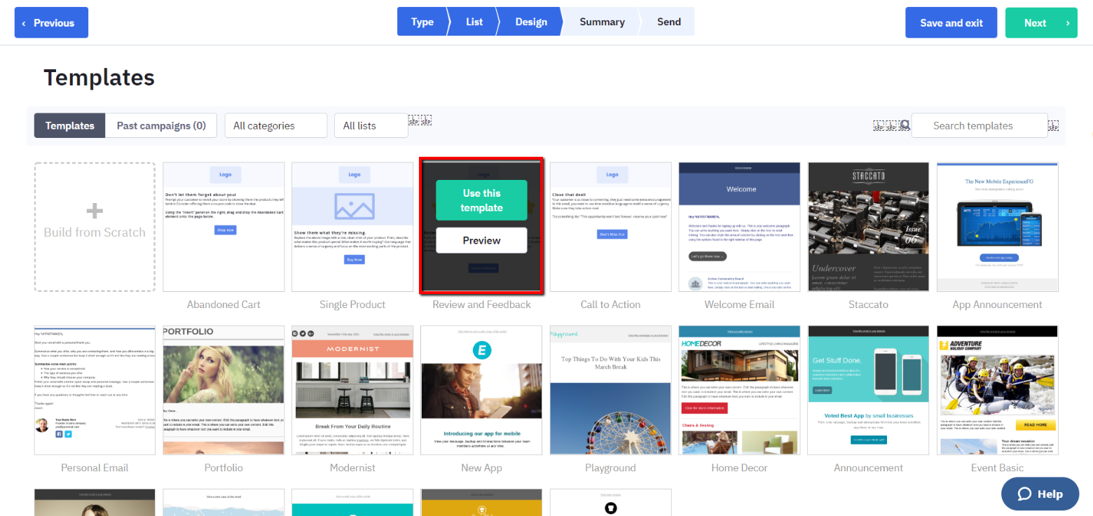 Email template preview button.