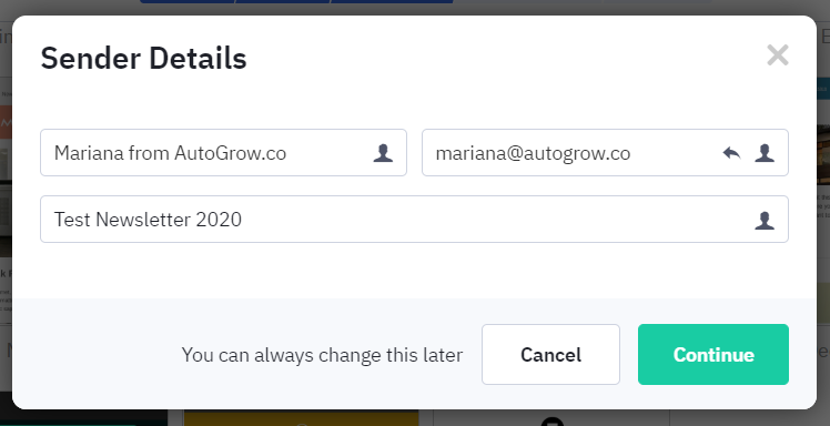 Email sender details form.