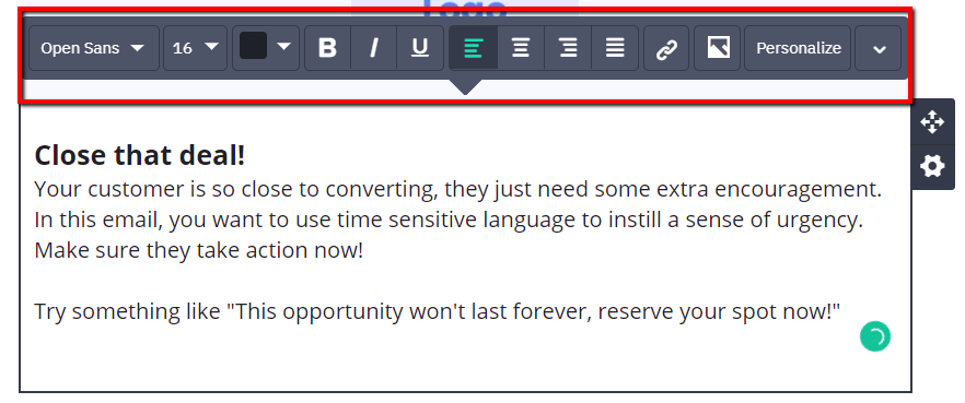 Text customization options.