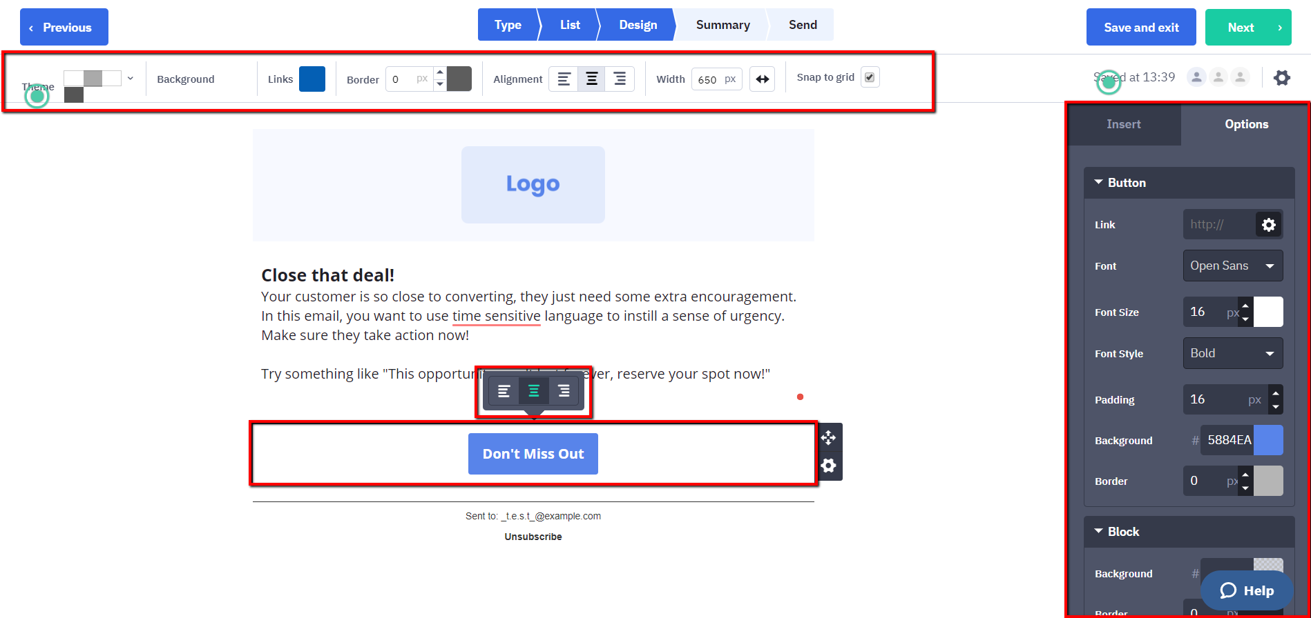 Email call to action button.