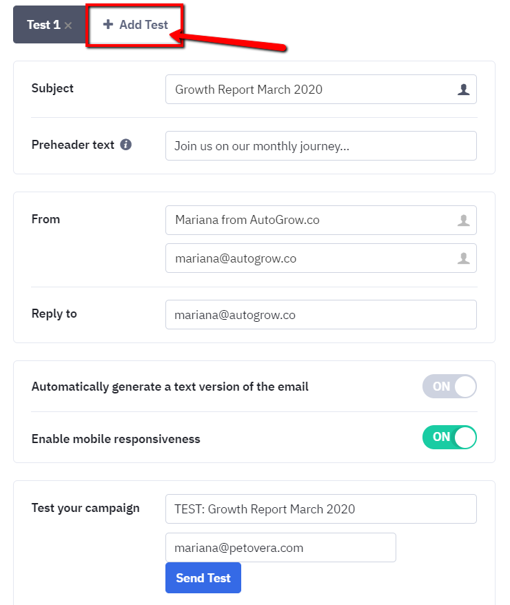 A/B test email settings.