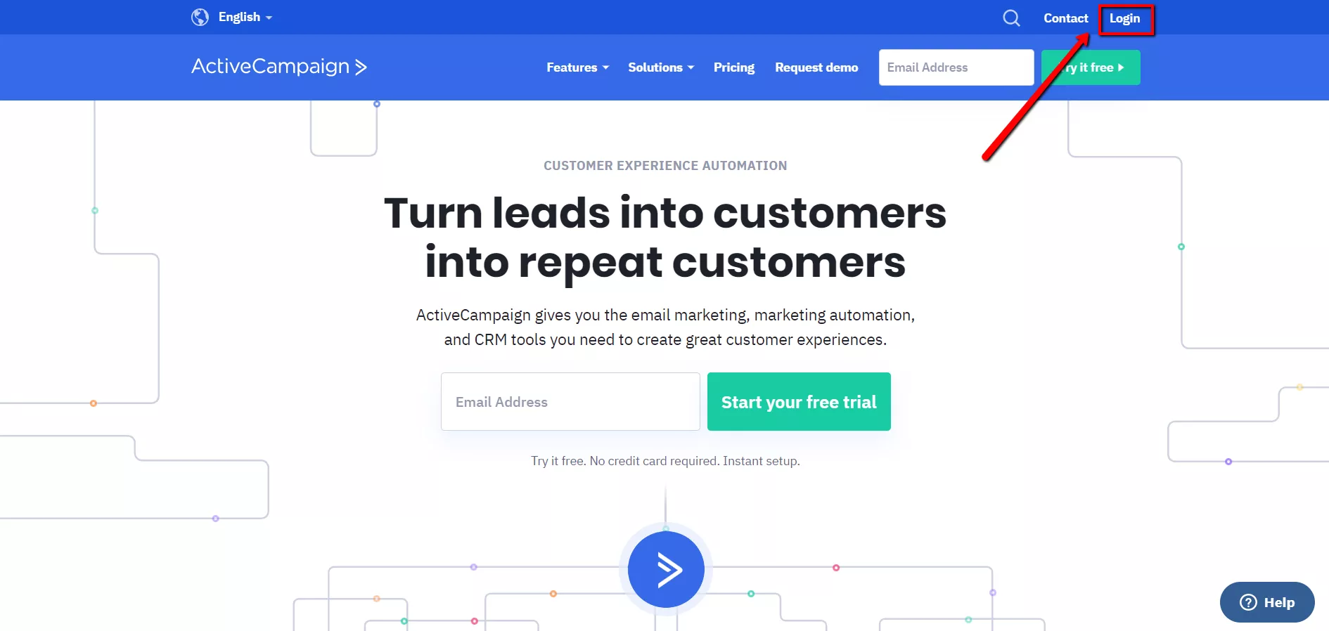 Login/free trial buttons.