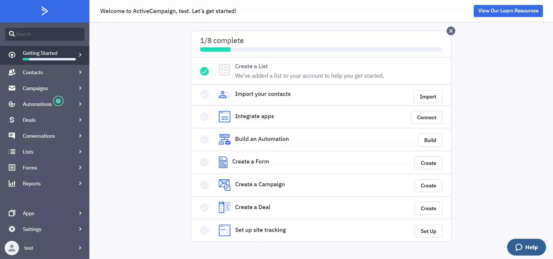ActiveCampaign setup steps.