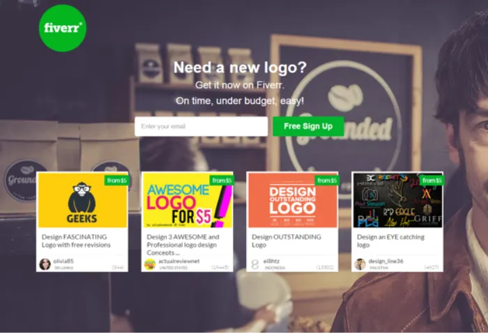 Fiverr website signup button.
