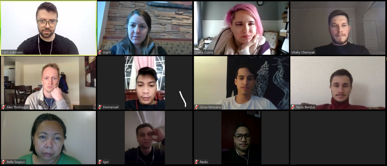 Global team in video conference.