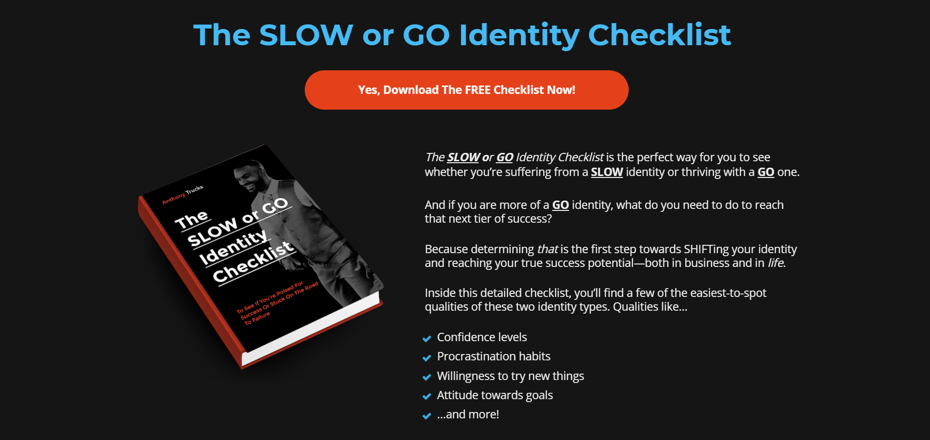Downloadable checklist for SLOW or GO identity.