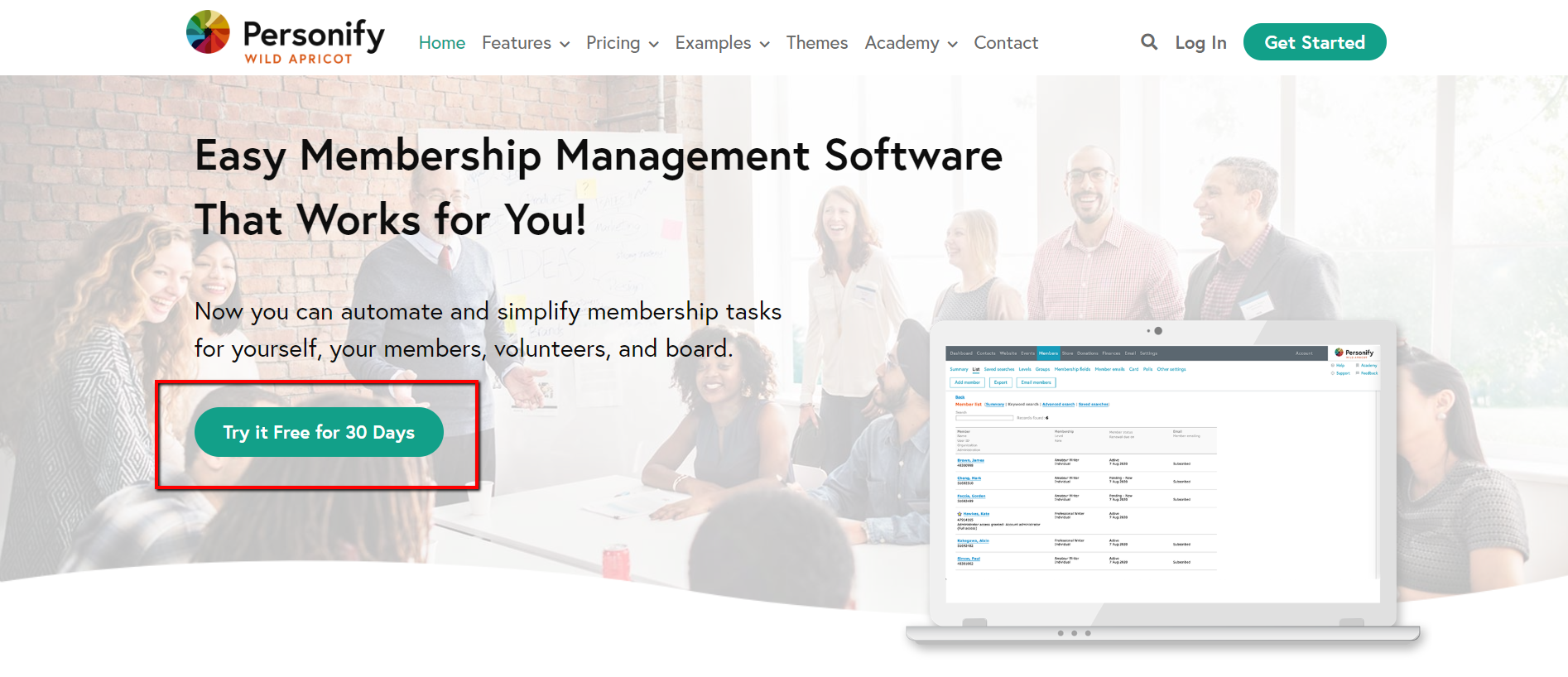 Free 30-day trial for membership software.
