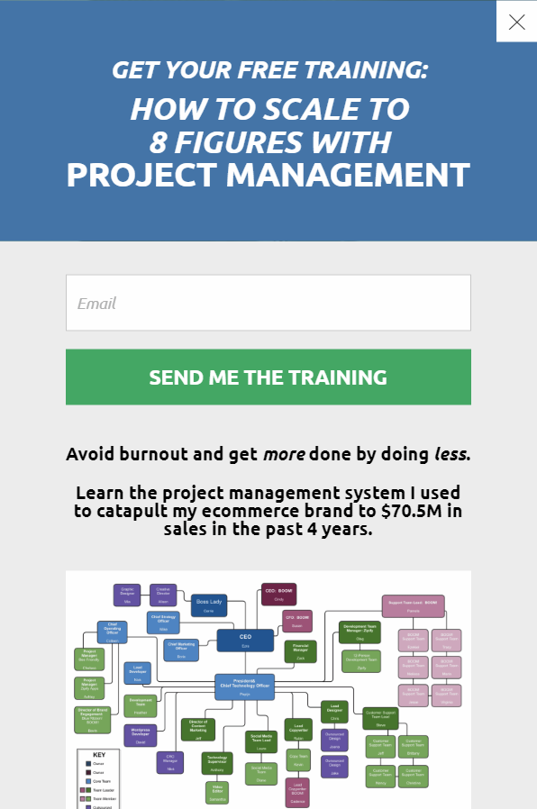 Project management chart, 8-figure sales.