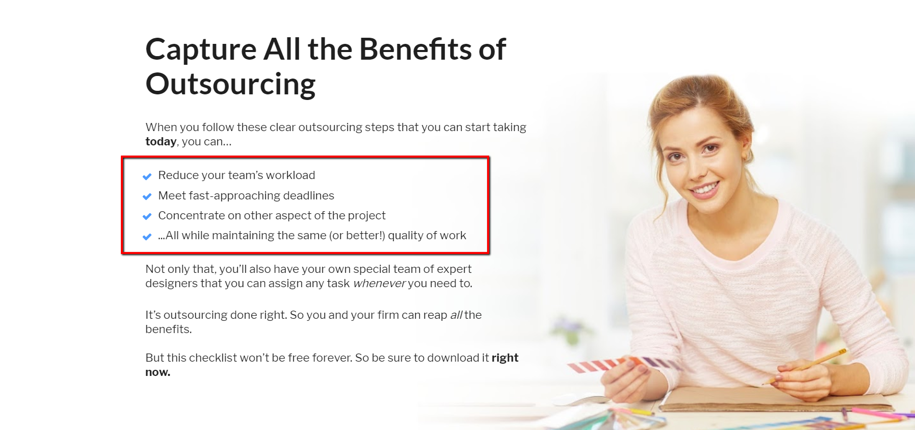 Outsourcing checklist: reduce workload, meet deadlines.