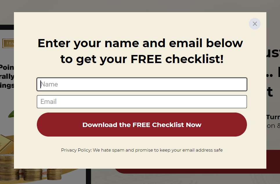 Free checklist signup form.