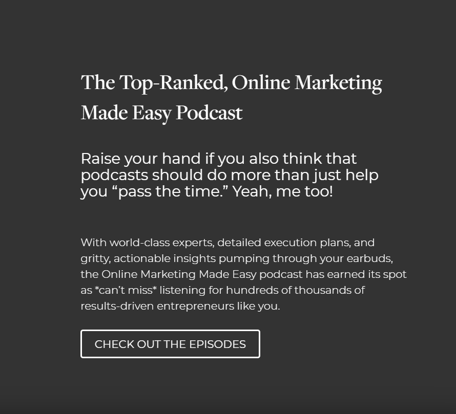 Clickable button: podcast episodes.