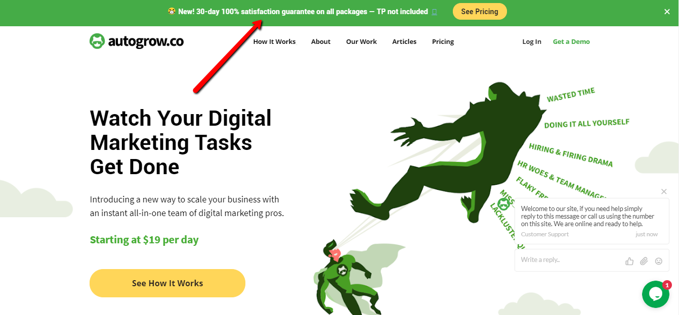 Digital marketing service; 30-day guarantee.