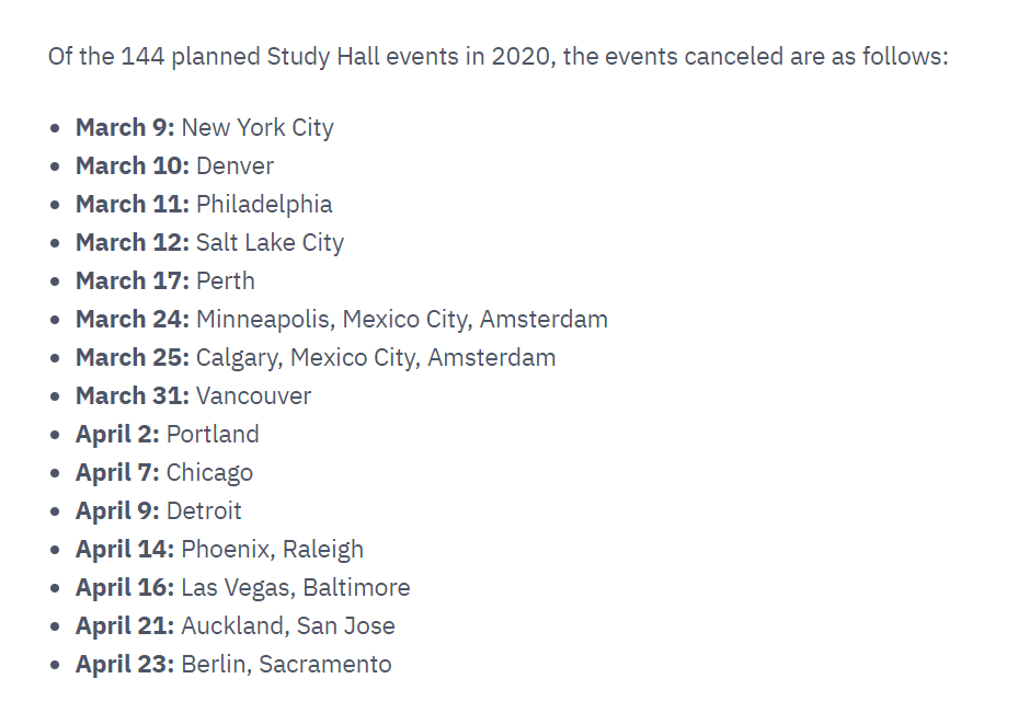 Study Hall events canceled.