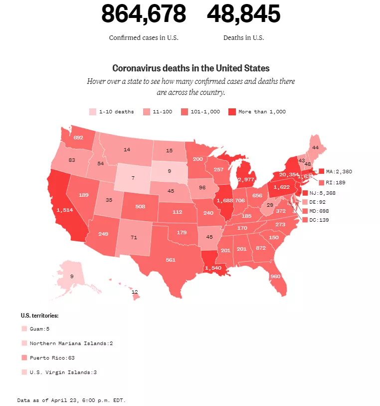 US COVID-19 cases and deaths by state.