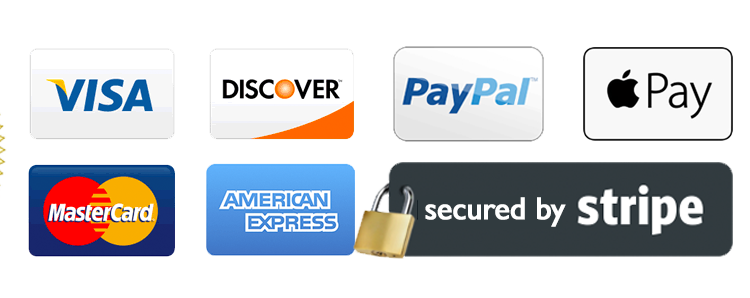 Payment options: Visa, Discover, PayPal, Apple Pay.