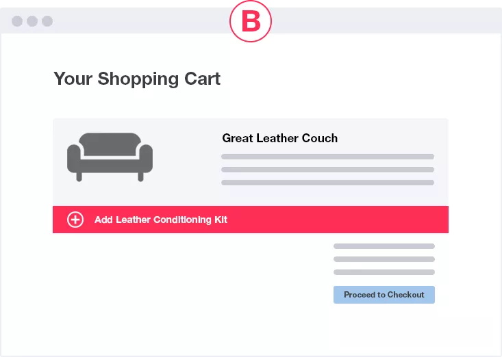 Shopping cart with cross-sell button.