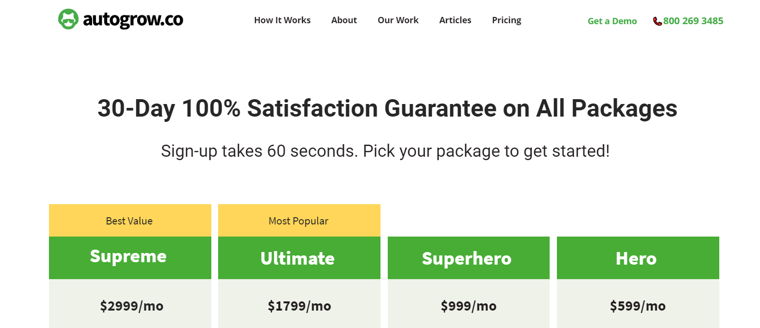 Pricing packages for autogrow.co.