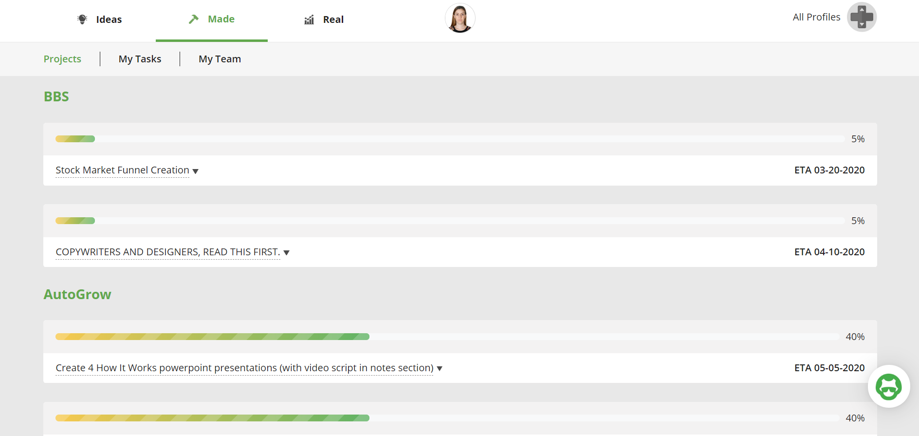 Digital marketing tasks progress.