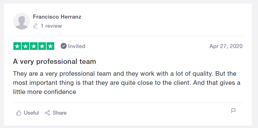 Positive client review.
