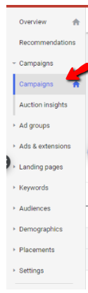 Google Ads campaigns menu.