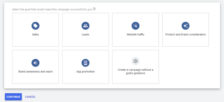 Google Ads campaign goals.