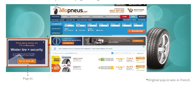 Targeted winter tire pop-up offer.