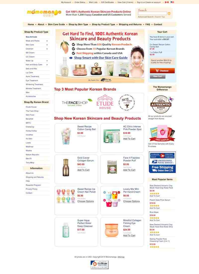 Korean skincare website, revenue boost.
