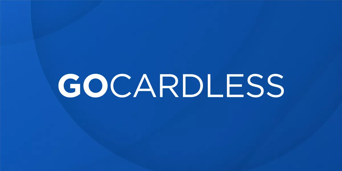GoCardless logo, blue background.