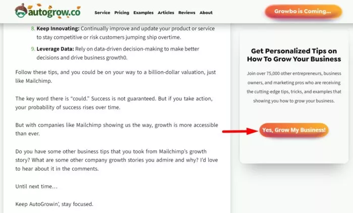 Button: Subscribe to grow your business.