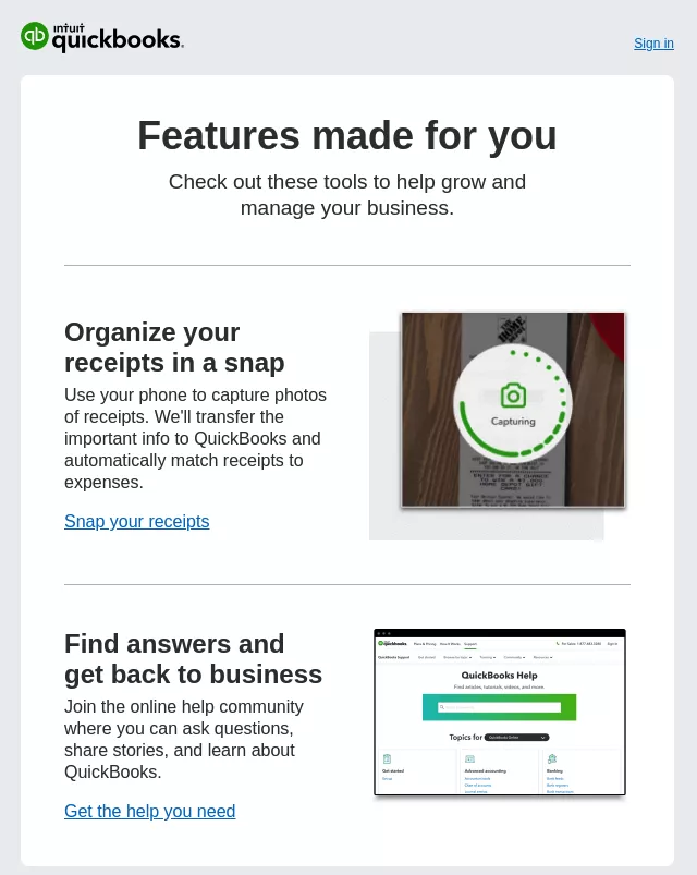 QuickBooks receipt organizing tool.