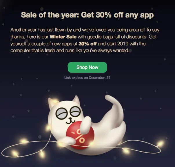 30% off apps, winter sale.